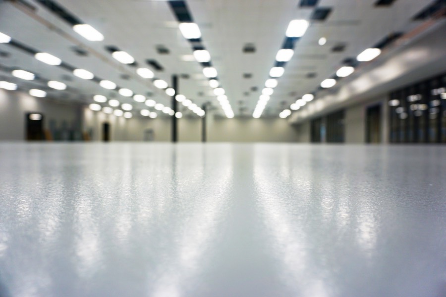 Close detail of the static-dissipative polymer floor finish and reflectivity